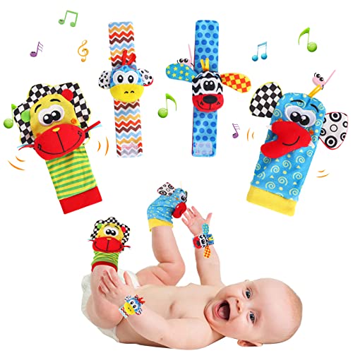 Sonajero Calcetines y Muñequeras para Bebé,Calcetines Buscapiés y Sonajeros de Mano para Juguetes de Desarrollo Sensorial para Recién Nacidos de 0 a 6 Meses
