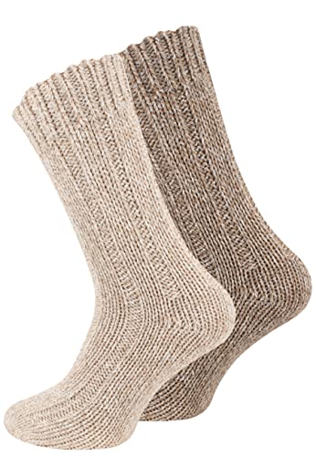 Juego de 2 pares de calcetines noruegos (calcetines de lana), tejidos, unisex beige 39-42