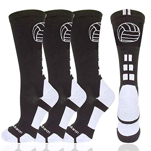 Londkaron Calcetines de voleibol con logotipo de voleibol, calcetines suaves de media pantorrilla - negro - Large