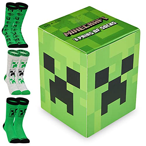 Minecraft Calcetines Niños Pack de 3 Calcetines Divertidos Niño Merchandising Oficial Regalo para Gamers Tallas 31-36 y 37-40 (Verde, 31-36)