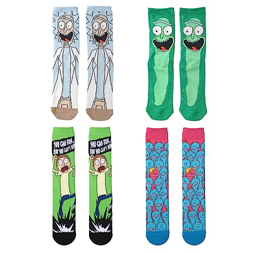 wopin 4pcs Rick and Morty Calcetines para Hombre, Calcetines Multipack, Urban Eccentric Unisex Rick and Morty Gift Set, Calcetines Regalo para los fanáticos