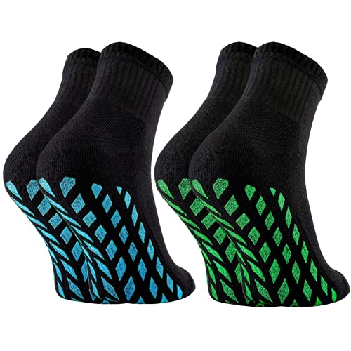 Rainbow Socks - Ninas Calcetines Antideslizantes de Deporte Brillantina - 2 pares - ABS negro + azul verde - Talla 30-35
