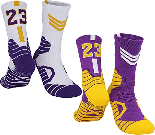 KMRESA 2 pares de calcetines de baloncesto Elite, cojín de compresión, calcetines deportivos de algodón, calcetines con número de equipo de baloncesto (F,23)