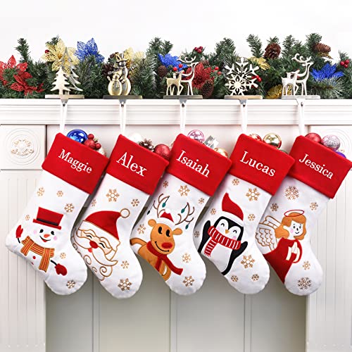 Duosheng & Elegant Personalizado Calcetines Navidad Chimenea Rojos Grandes Calcetin Chimenea Navidad con Estampado de Papá Noel Decoracion Navidad Hogar