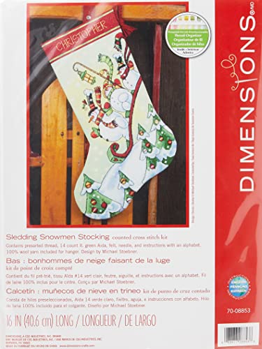 Dimensions - Juego de punto de cruz para calcetín de Navidad (diseño de muñecos de nieve en trineo)