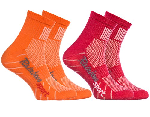 Rainbow Socks - Niño Niña Calcetines Deporte Colores Algodón - 2 Pares - Naranja Rojo - Talla 30-35