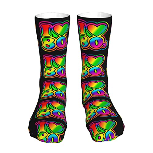 I Love 80s - Calcetines hippie para hombre, calcetines gruesos, calcetines de humedad, calcetines de compresión para correr, 16 pulgadas, Como se muestra en la imagen, Talla única