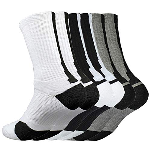 Litthing Calcetines Deportivos Antideslizantes de Algodón para Hombre Desodorante Respirables para Baloncesto Fútbol Yoga de Balonmano Correr engrosamiento de Ciclismo (Largo, 6)
