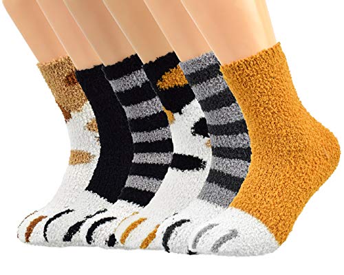 Tuopuda Calcetines Mujer Invierno,Garras de gato de Calcetines gruesos y cálidos para dormir calcetines de felpa calcetines de coral para mujeres niñas de Navidad (Coral-6 pares)