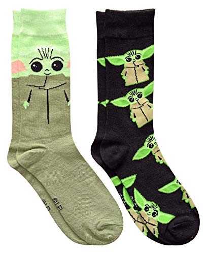 Star Wars Baby Yoda Cosplay and All Over Print Men's Crew Socks 2 Pair Pack