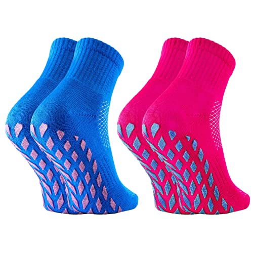 Rainbow Socks - Mujer Calcetines Antideslizantes de Deporte Brillantina - 2 pares - aciano fucsia - Talla 36-38