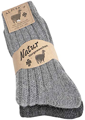 kb-Socken - 2 pares de calcetines, gruesa y suave, con alpaca, colores naturales 1xgrau/1xsilber 35/38